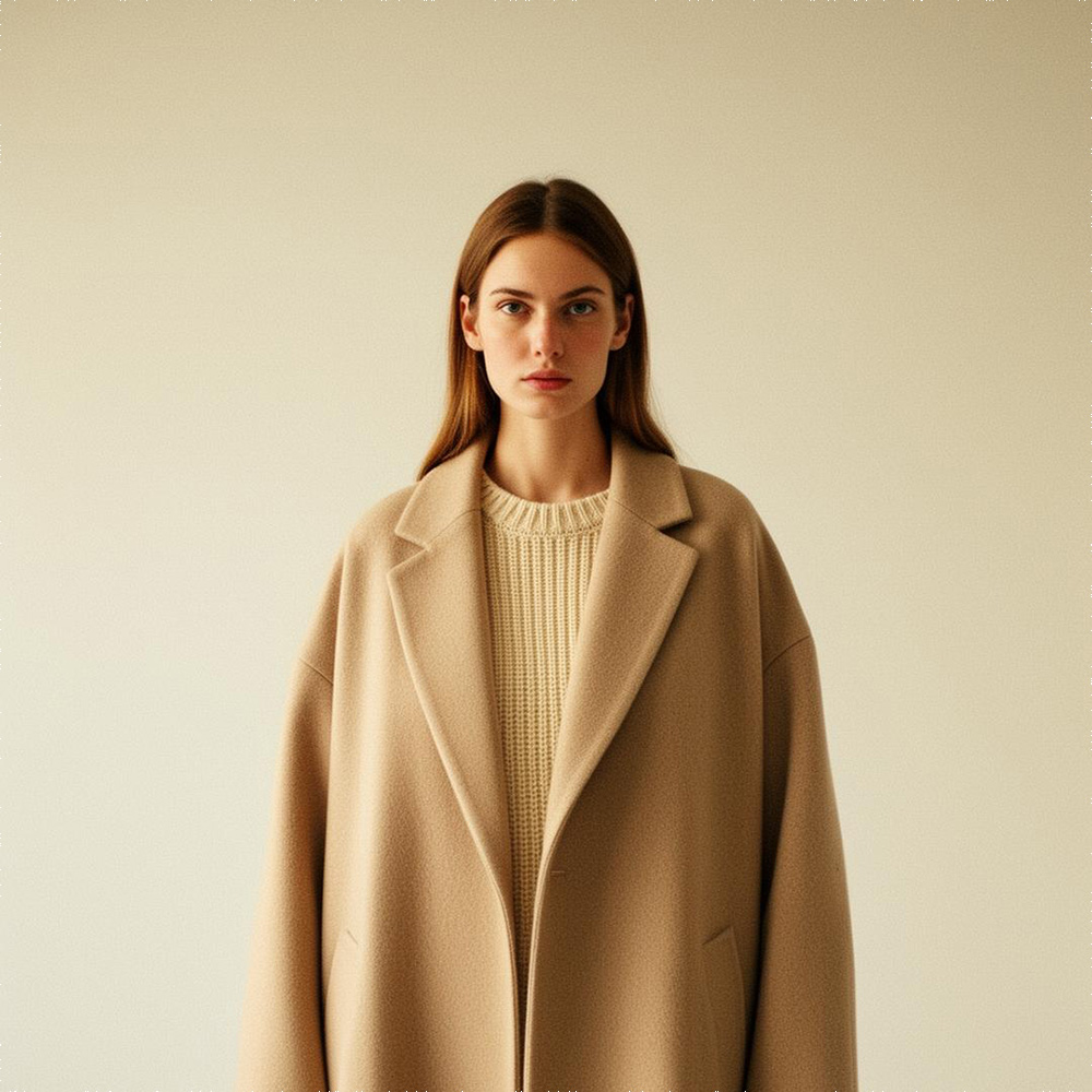 Model wearing brown coat